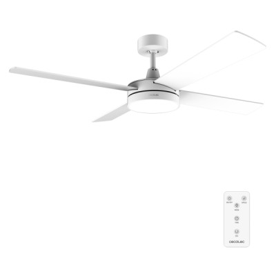 Cecotec EnergySilence Aero 5200 White Line Ventilador de Techo con 4 Aspas y Luz LED Integrada - 65W - Diametro de 52 - Mando a Distancia - Temporizador - 3 Velocidades - Modo Invierno - Color Blanco