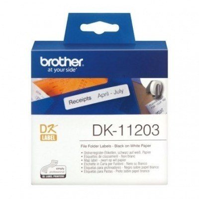 Brother DK11203 - Etiquetas Originales Precortadas para Carpetas - 17x87 mm - 300 Unidades - Texto negro sobre fondo blanco