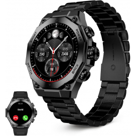 Reloj Smartwatch Ksix BXSW21N, pantalla 1.43 pulgadas Amoled, 2 correas, asistente voz, titanio negro