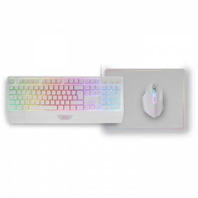 Pack Gaming Mars Gaming MCP124/ Teclado H-MECH + Ratón Óptico + Alfombrilla/ Blanco