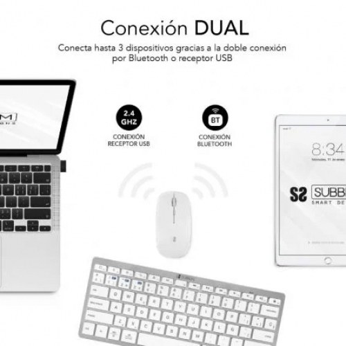 Teclado y Ratón Inalámbrico por Bluetooth Subblim OCO010 Combo Multidispositivo Compacto/ Plata
