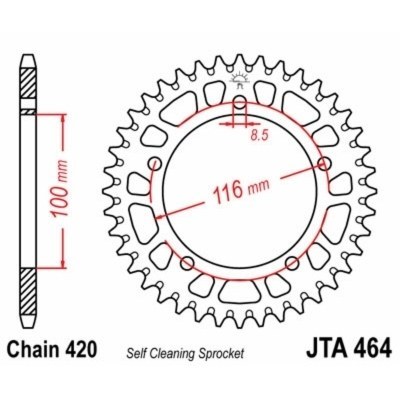 Corona JT SPROCKETS aluminio ultraligera autolimpiable 464 - Paso 420 JTA464.44