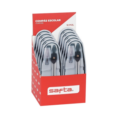 Safta Expositor con 10 Compases - Ergonomico - Incluye Minas - Ligero y Portatil - 105x100x140mm - Colores Surtidos