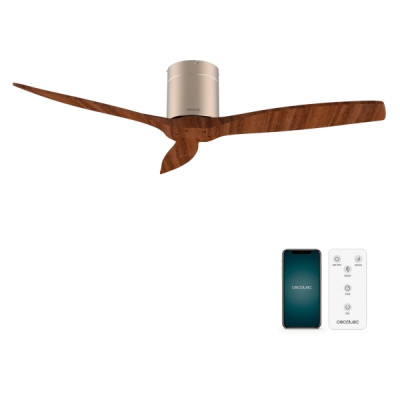 Cecotec EnergySilence Aero 5500 Aqua GoldDarkWood Connected Ventilador de Techo de 3 Aspas - 40W - Diametro de 52 - Wi-Fi - IP44 - Temporizador - 6 Velocidades - Modo Invierno - Color Gris Metalizado