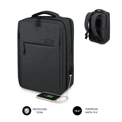 Mochila Subblim Traveller Airpadding Backpack para Portátiles hasta 15.6/ Puerto USB/ Gris