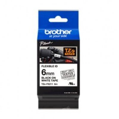 Cinta laminada brother tzefx211 texto negro sobre fondo blanco - 6mm ancho - 8m longitud