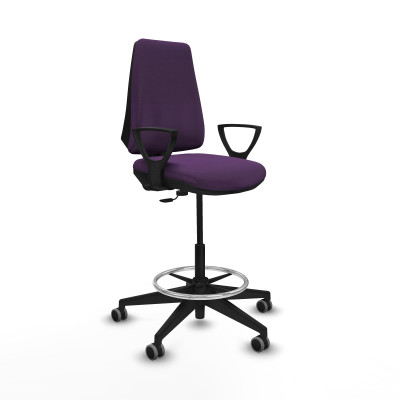 Taburete Elche CP bali morado brazos fijos base piramidal ruedas 65mm engomadas