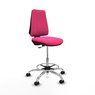Taburete Elche CP similpiel rosa base cromada ruedas 65mm nailon
