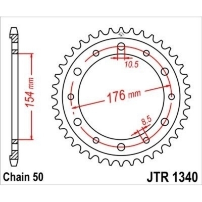 Corona JT 1340 de zinc negro con 44 dientes JTR1340.44ZBK