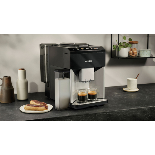 Siemens TQ513R01 - Cafetera superautomática, Plateado - Negro