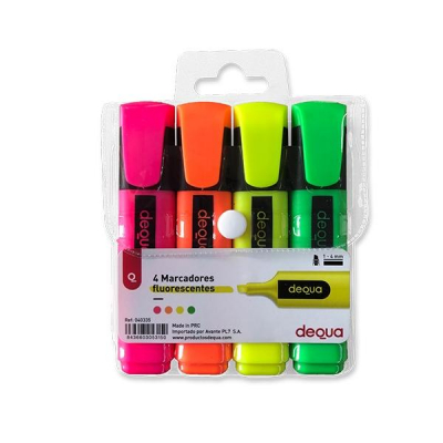 Dequa Marcador fluorescente - Trazo 1 / 4 mm - Colores surtidos - Pack 4 ud