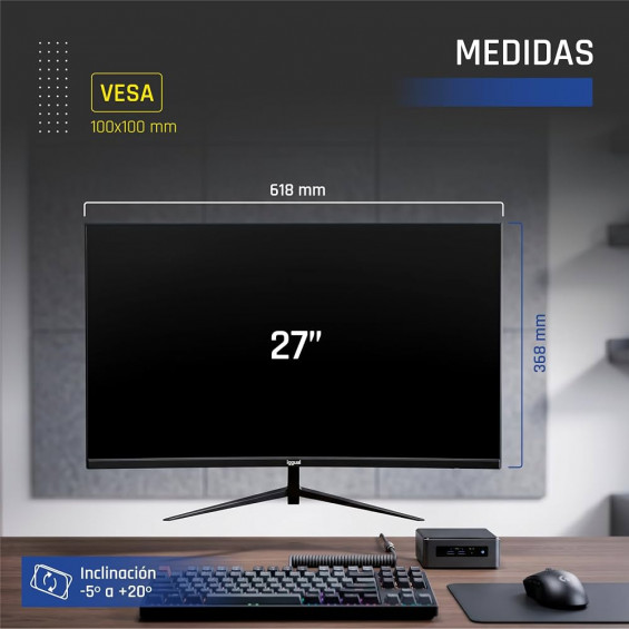Monitor iggual ML27SDP, 27 pulgadas, Full HD, IPS, 120 Hz, 1 ms, 99 % sRGB, altavoces 2×2 W, HDMI, DisplayPort, VGA, negro - imagen 6