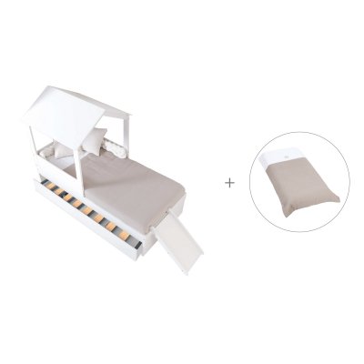 Cama-casita compacta 90x190 cm con cama nido + textil Arena · Bianca Quattro
