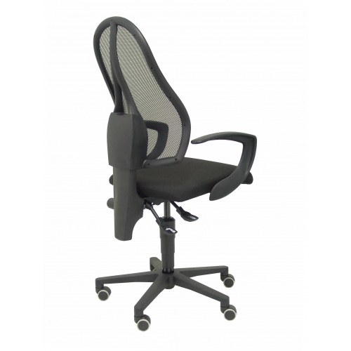 Silla Socuéllamos malla negra asiento tela negra brazos fijos