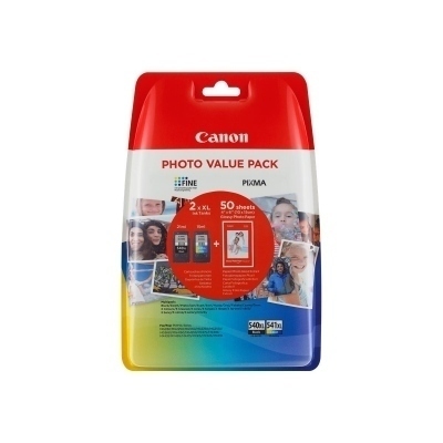 Canon PG540XL Negro + CL541XL Color Pack de 2 Cartuchos de Tinta Originales - 50 Hojas de Papel Fotografico - 5222B013