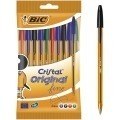 Bic Cristal Original Fine Pack de 10 Boligrafos de Bola - Punta Redonda de 0.8mm - Trazo de 0.30mm - Tinta con Base de Aceite - Translucido - Colores Surtidos