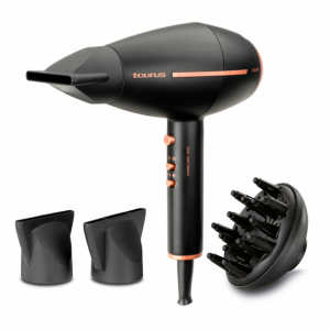 Secador de pelo Taurus SHINING 2400 IONIC, 2400W, motor AC, con accesorios, negro y dorado