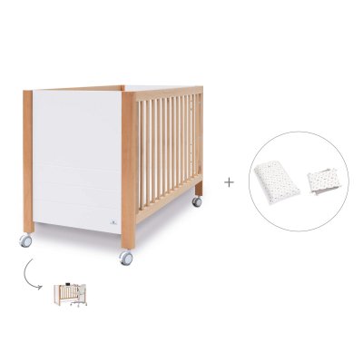 Cuna-escritorio madera/blanco (2en1) 60x120 cm + textil Taiga · Ombra