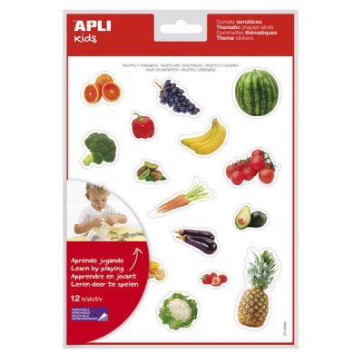 Apli Gomets Tematicos Realistas Alimentos del Huerto - 216 Gomets - Adhesivo Removible - Ideal para Desarrollar Habilidades Motoras - Normas EN-71 y FSC - Libre de Disolventes - 100% Reciclables - Col