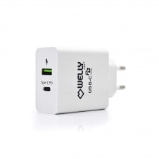 Cargador de pared welly enjoy usb tipo-c pd con carga rapida 3.0 36w blanco WY11100