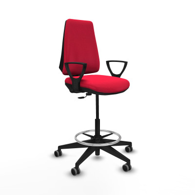 Taburete Elche CP bali rojo brazos fijos base piramidal ruedas 65mm engomadas