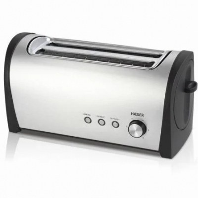 TOSTADOR DE PAN HAEGER DESAYUNO PLUS 1400W - 2 RANURAS LARGAS - 6 POSICIONES TOSTADO - FUNC. RECALENTADO/ DESCONGELADO - EXTERIOR ACERO INOX