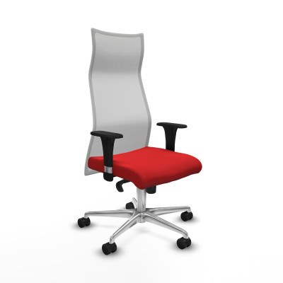 Albacete malla sincro malla blanca similpiel rojo brazos 1D base aluminio ruedas 65 mm nailon