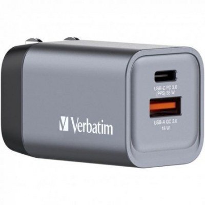 Cargador de Pared Universal GaN Verbatim GNC-35/ 1xUSB Tipo-C/ 1xUSB/ 35W