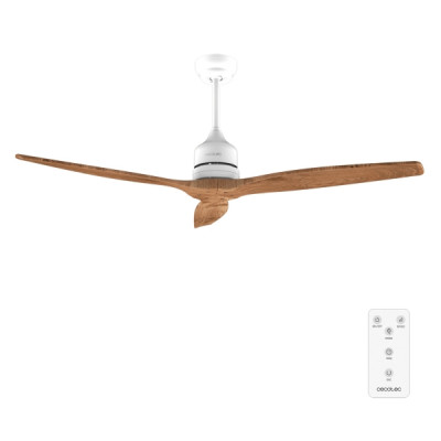 Cecotec EnergySilence Aero 5270 WhiteandBlackWood Ventilador de Techo de 3 Aspas de Madera - 40W - Diametro de 52 - Temporizador - 6 Velocidades - Modo Invierno - Altura Ajustable - Color Blanco