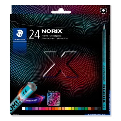 Staedtler Norix 186 Pack de 24 Lapices de Colores HB - Madera Negra - Mina de Grafito - Diseño Inteligente - Para Escribir, Dibujar y hacer Bocetos