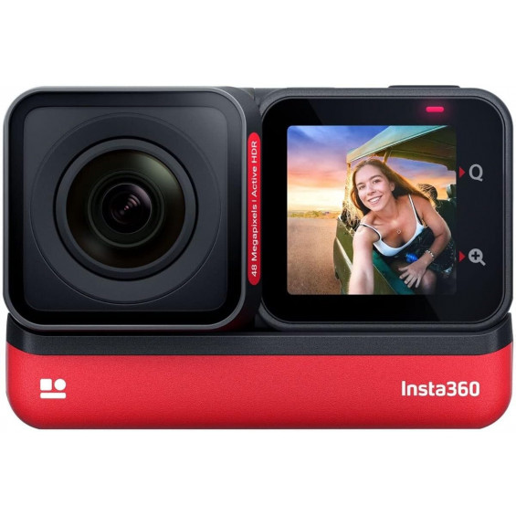 Cámara deportiva Insta360 ONE RS Twin Edition, vídeo 360° 5,7K, lente 4K Boost, FlowState, sumergible 5 m, negro/rojo