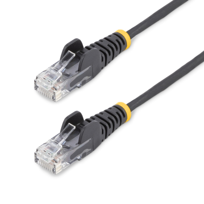 Cable Cat6 de 2m - Delgado - con Conectores RJ45 sin Enganches - Negro