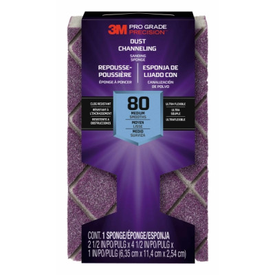 3M Pro Grade Precision Taco de Lija - Grano 80 Mediano - Canalizacion de Polvo - 6.35x11.4x2.54cm - Color Morado