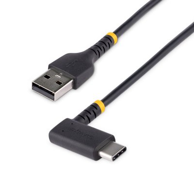 Cable de Carga USB-A a USB-C de 1m - Cable de Carga Rápida de Servicio Pesado USB Tipo C - Cable USB 2.0 - Cable USB Tipo C Acodado - Resistente con Fibra de Aramida - 3A - Negro