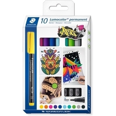 Staedtler Lumocolor 317 Pack de 10 Rotuladores Permanentes - Punta Media Redonda - Trazo 1mm Aprox - Capuchon con Clip - Secado Rapido - Colores Surtidos