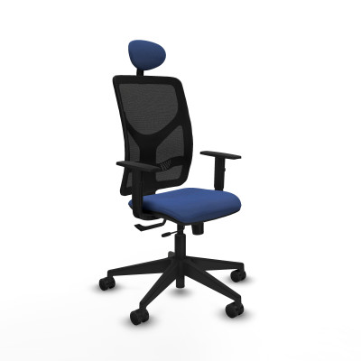 Motilla traslack malla negra bali azul marino brazos 1D base piramidal cabecero fijo ruedas 65mm nailon