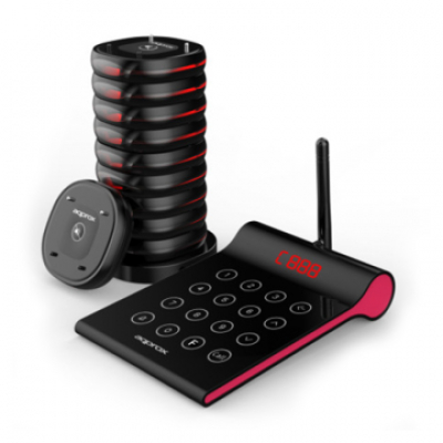 KIT AVISADOR DE CLIENTES APPROX 10 AVISADORES RANGO 400m 32h DE BATERIA TRANSMISOR TACTIL 4 DIGITOS