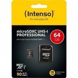 Tarjeta microSD Intenso 3433490 Micro SD UHS-I profesiona 64GB, Clase 10, con adaptador