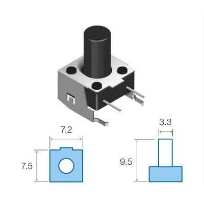 Pulsador Tacto 7,5x7,2mm altura total 9,5mm