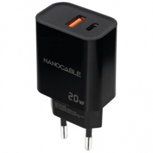 Cargador Nanocable USB-C/PD+USB-A/QC 20W Negro