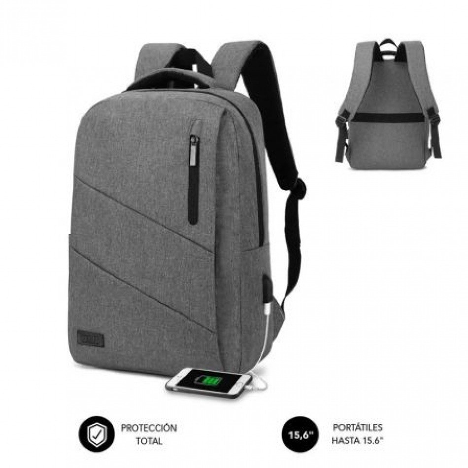 Mochila Subblim City Backpack para Portátiles hasta 15.6/ Puerto USB/ Gris
