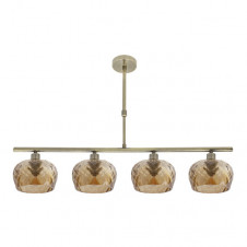 Lampara Estela 4xe14 Cuero Regx75x13 Cm C/tulipas Cristal Tallado Ambar