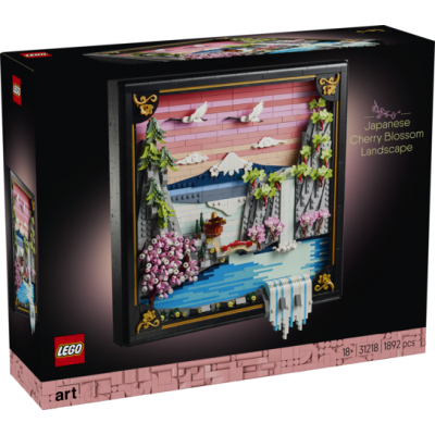 Lego art paisaje japonés con cerezos