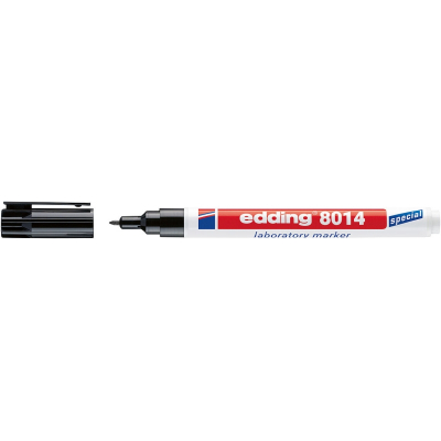 Edding 8014 Rotulador Permanente Especial Laboratorio - Punta Redonda 1mm - Tinta Apta para Superficies Lisas y Transparentes - Tinta casi Inodora y Resistente al Agua, Calor y Roce - Color Negro