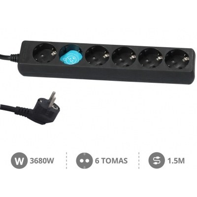 Base Multiple 6 Enchufes Schuko Cable 1,5m NEGRA