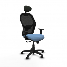 Piqueras y Crespo Aloc?n sincro malla negra bali azul cielo brazos 1D base poliamida cabecero fijo ruedas nailon 50mm