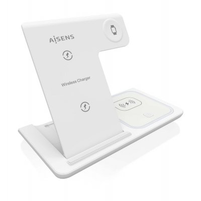 AISENS - CARGADOR INALAMBRICO USB-C 3 EN 1 DE 15W PARA MOVIL, APPLE WATCH, ARICULARES CON ESTUCHE DE CARGA, BLANCO