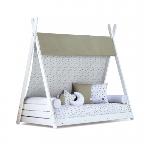 Cama júnior Montessori blanca 90x200 cm + colchón + textil Taiga · Homy XL