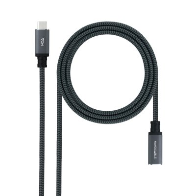 Nanocable Cable Prolongador USB-C 3.2 Macho a USB-C 3.2 Hembra - Gen2x2 20Gbp - 100W 5A - 4K 60Hz - 0.5 Metros - Mallado - Color Negro