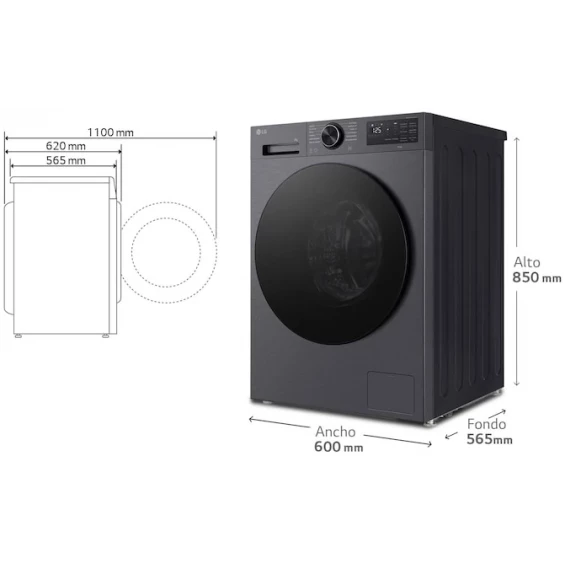 Lavadora LG F4X5009TSC, 9 kg, 1400 rpm, clase A-40%, platino - imagen 2